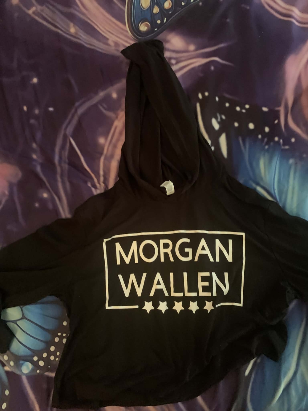 Bella Canvas Black Kids Hooded Sweatshirt with White Morgan Wallen Graphic